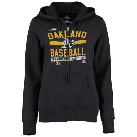 Oakland Athletics Majestic Women's Team Property Authentic Collection Full-Zip Hoodie - Black