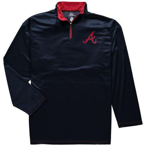 Atlanta Braves Majestic Big & Tall Ready and Willing Therma Base Quarter-Zip Jacket - Navy