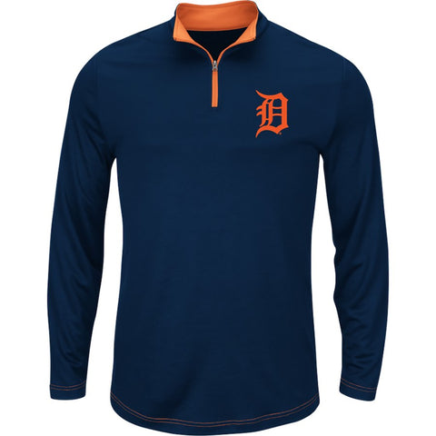 Detroit Tigers Majestic Big & Tall Ready and Willing Therma Base Quarter-Zip Jacket - Navy