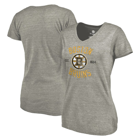 Boston Bruins Women's Heritage Tri-Blend V-Neck T-Shirt - Ash