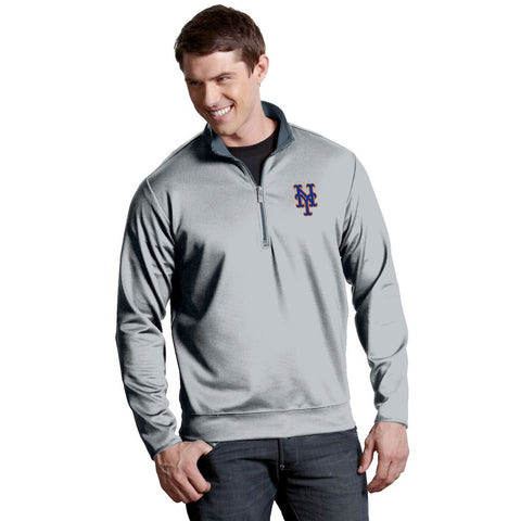New York Mets Antigua Leader Quarter-Zip Pullover Jacket - Silver