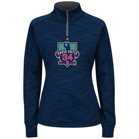 David Ortiz Boston Red Sox Majestic Women's Retirement Logo Streak Fleece Quarter-Zip Jacket - Navy