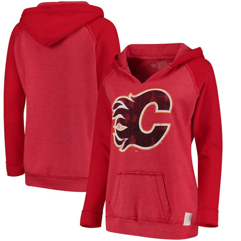 Calgary Flames Original Retro Brand Women's Relaxed Notched Pullover Hoodie - Red