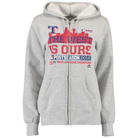 Texas Rangers Majestic Women's 2015 American League West Divison Championship Is Ours Full-Zip Hoodie - Gray