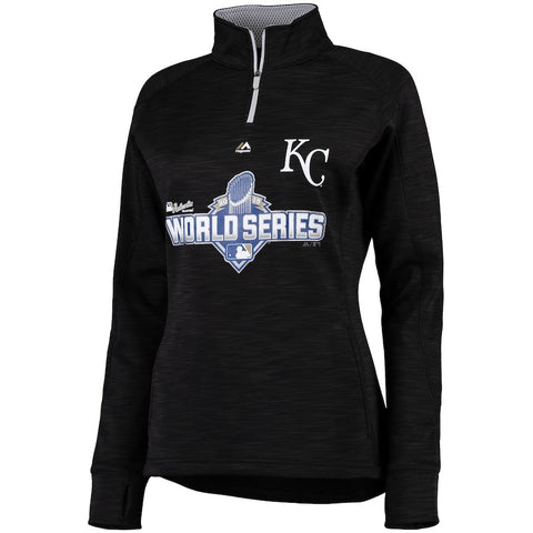 Kansas City Royals Majestic Women's 2015 World Series Participant Quarter-Zip Performance Sweatshirt - Black