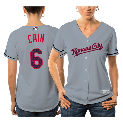 Kansas City Royals Majestic Women's Fashion Stars & Stripes Cool Base Player Jersey - Gray