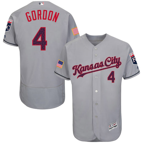 Alex Gordon Kansas City Royals Majestic Fashion Stars & Stripes Flex Base Player Jersey - Gray