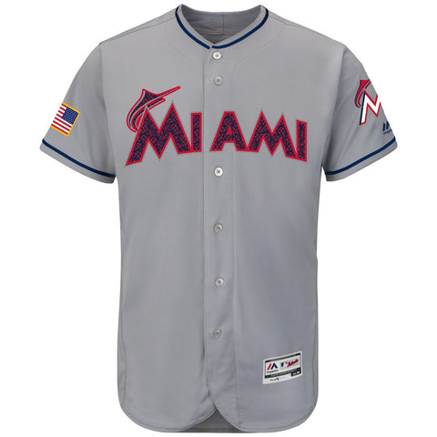 Miami Marlins Majestic Fashion Stars & Stripes Flex Base Jersey - Gray