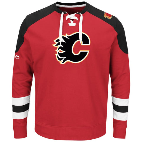 Calgary Flames Majestic Centre Lace-Up Sweatshirt - Red