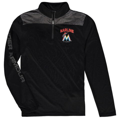 Miami Marlins Under Armour Youth Tech Quarter-Zip Performance Pullover Jacket - Black