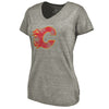 Calgary Flames Women's Distressed Team Primary Logo V-Neck Tri-Blend T-Shirt