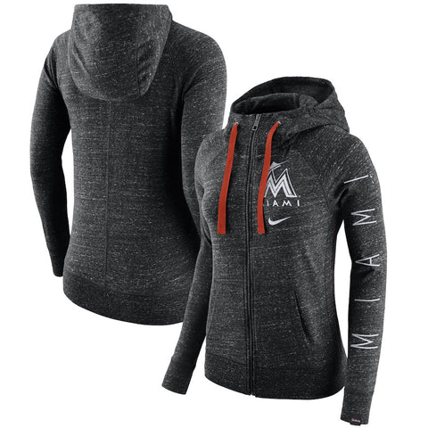 Miami Marlins Women's Vintage Full-Zip Hoodie - Heather Black