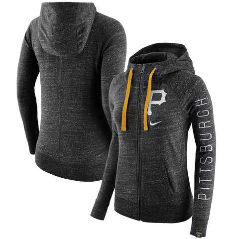 Pittsburgh Pirates Women's Vintage Full-Zip Hoodie - Heather Black
