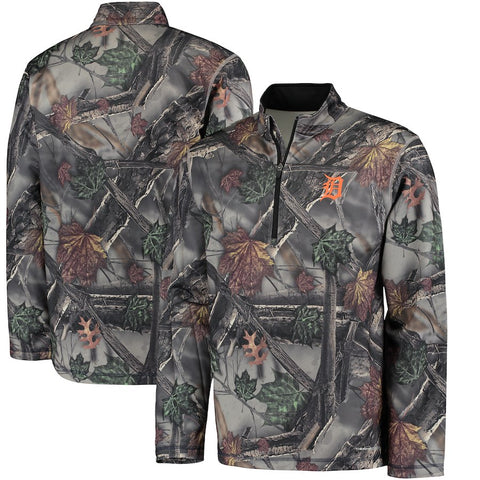 Detroit Tigers Majestic Sweat and Determination Half-Zip Pullover Jacket -Camo