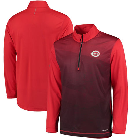 Cincinnati Reds Majestic Good and Improved Contrast Zephyr Half-Zip Lightweight Pullover Cool Base Jacket - Red