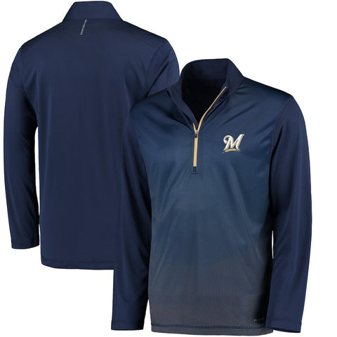 Milwaukee Brewers Majestic Good and Improved Contrast Zephyr Half-Zip Lightweight Pullover Cool Base Jacket - Navy