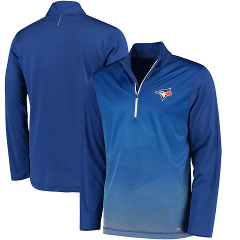 Toronto Blue Jays Majestic Good and Improved Contrast Zephyr Half-Zip Lightweight Pullover Cool Base Jacket - Heather Royal