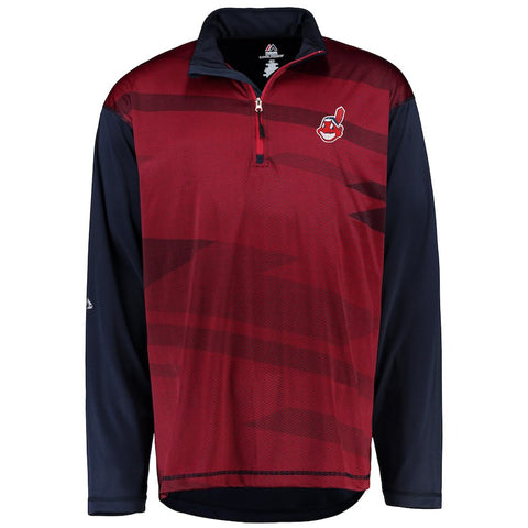 Cleveland Indians Majestic Big & Tall Cool Base Quarter-Zip Sweatshirt - Navy/Red