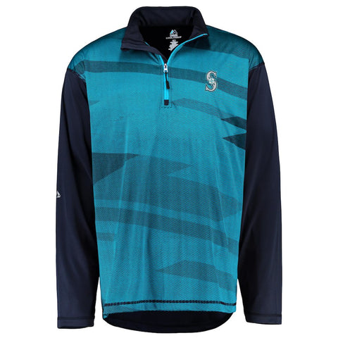 Seattle Mariners Majestic Big & Tall Cool Base Quarter-Zip Sweatshirt - Navy/Aqua