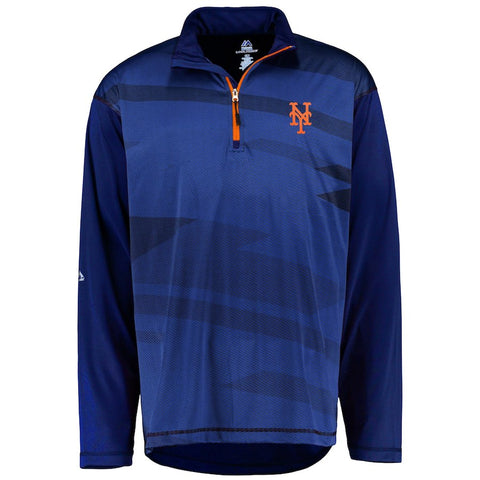 New York Mets Majestic Big & Tall Cool Base Quarter-Zip Sweatshirt - Royal/Orange