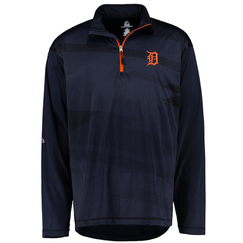 Detroit Tigers Majestic Big & Tall Cool Base Quarter-Zip Sweatshirt - Navy/Orange