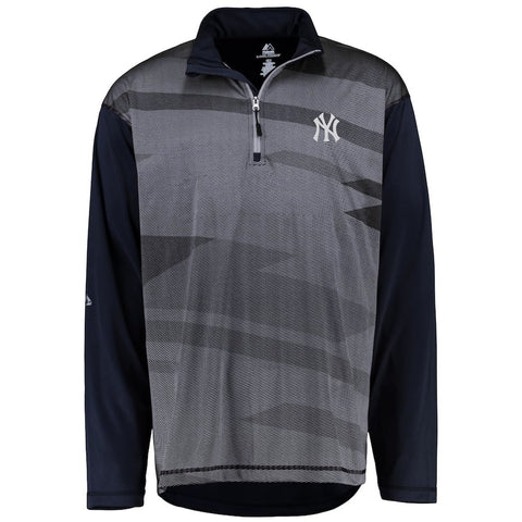 New York Yankees Majestic Big & Tall Cool Base Quarter-Zip Sweatshirt - Navy/Gray