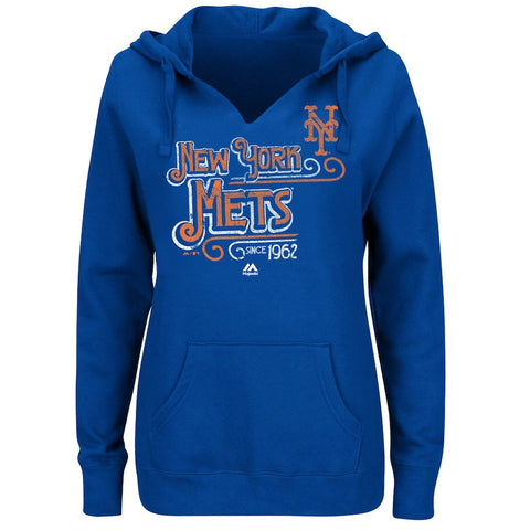 New York Mets Majestic Women's Plus Size Goals Achieve Dreams Pullover Hoodie - Royal