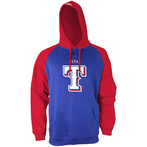 Texas Rangers Stitches Fleece Raglan Pullover Hoodie - Royal/Red
