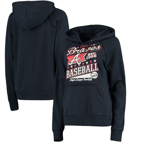 Atlanta Braves 5th & Ocean by New Era Women's Raw Edges & Pouch Raglan Pullover Hoodie - Navy