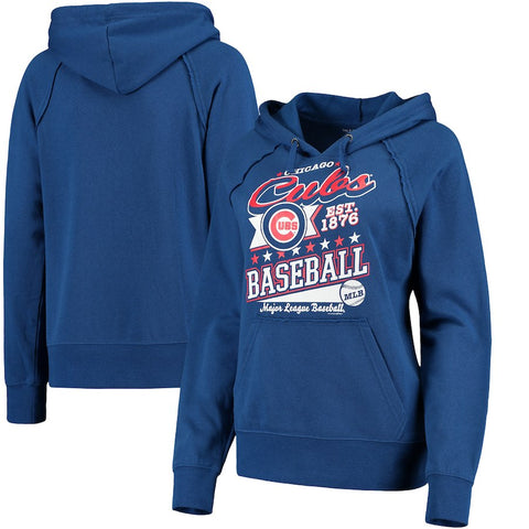 Chicago Cubs 5th & Ocean by New Era Women's Raw Edges & Pouch Raglan Pullover Hoodie - Royal