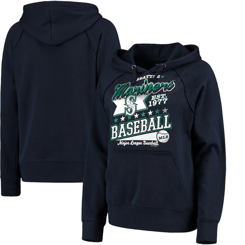 Seattle Mariners 5th & Ocean by New Era Women's Raw Edges & Pouch Raglan Pullover Hoodie - Navy