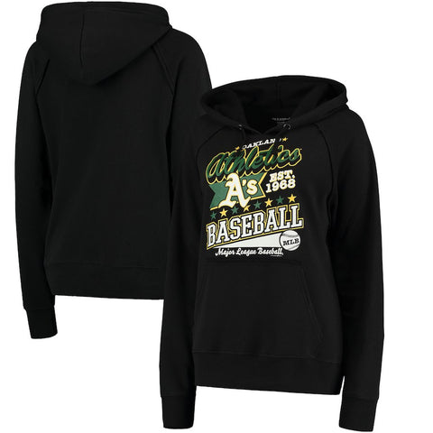 Oakland Athletics 5th & Ocean by New Era Women's Raw Edges & Pouch Raglan Pullover Hoodie - Black