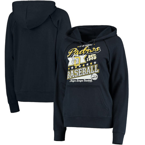 San Diego Padres 5th & Ocean by New Era Women's Raw Edges & Pouch Raglan Pullover Hoodie - Navy