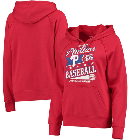 Philadelphia Phillies 5th & Ocean by New Era Women's Raw Edges & Pouch Raglan Pullover Hoodie - Red