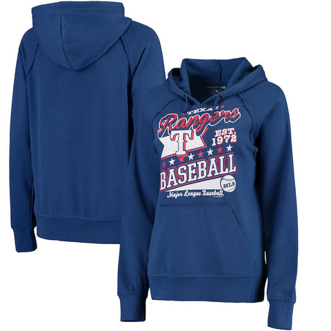 Texas Rangers 5th & Ocean by New Era Women's Raw Edges & Pouch Raglan Pullover Hoodie - Royal