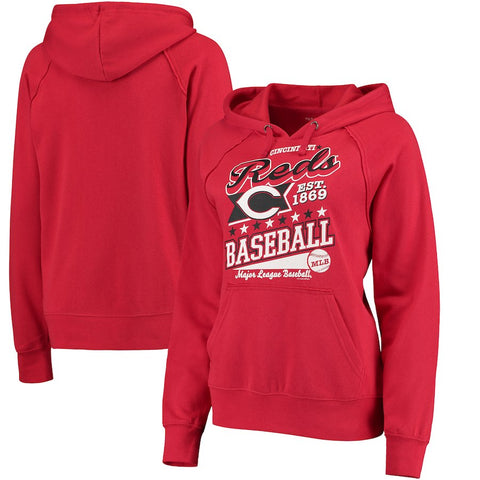Cincinnati Reds 5th & Ocean by New Era Women's Raw Edges & Pouch Raglan Pullover Hoodie - Red