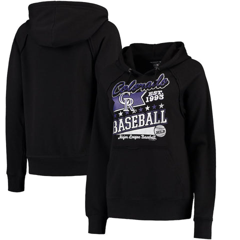 Colorado Rockies 5th & Ocean by New Era Women's Raw Edges & Pouch Raglan Pullover Hoodie - Black