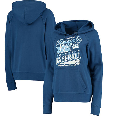 Kansas City Royals 5th & Ocean by New Era Women's Raw Edges & Pouch Raglan Pullover Hoodie - Royal