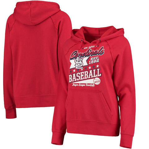 St. Louis Cardinals 5th & Ocean by New Era Women's Raw Edges & Pouch Raglan Pullover Hoodie - Red