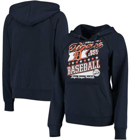 Detroit Tigers 5th & Ocean by New Era Women's Raw Edges & Pouch Raglan Pullover Hoodie - Navy
