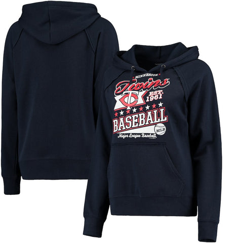 Minnesota Twins 5th & Ocean by New Era Women's Raw Edges & Pouch Raglan Pullover Hoodie - Navy