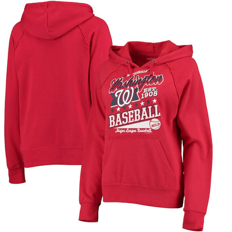 Washington Nationals 5th & Ocean by New Era Women's Raw Edges & Pouch Raglan Pullover Hoodie - Red