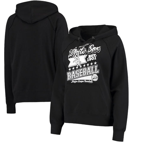 Chicago White Sox 5th & Ocean by New Era Women's Raw Edges & Pouch Raglan Pullover Hoodie - Black