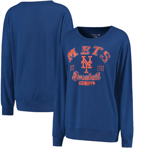 New York Mets 5th & Ocean by New Era Women's Knit Pullover Tri-Blend Sweatshirt - Royal