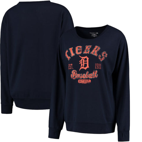 Detroit Tigers 5th & Ocean by New Era Women's Knit Pullover Tri-Blend Sweatshirt - Navy