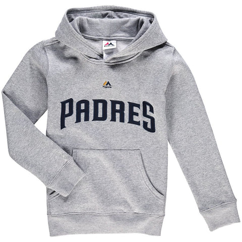 San Diego Padres Majestic Youth Wordmark Twill Fleece Pullover Hoodie - Heathered Gray
