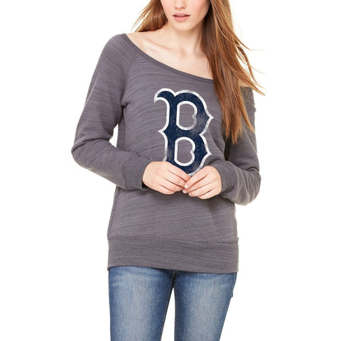 Boston Red Sox Let Loose by RNL Women's Game Day Wide Neck Sweatshirt - Dark Gray Marble