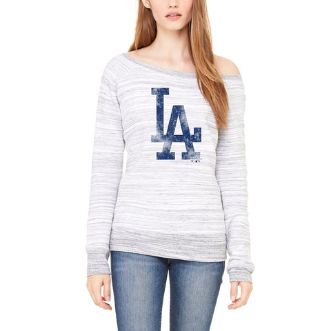 Los Angeles Dodgers Let Loose by RNL Women's Game Day Wide Neck Sweatshirt - Light Gray Marble