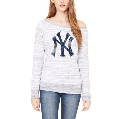 New York Yankees Let Loose by RNL Women's Game Day Wide Neck Sweatshirt - Light Gray Marble