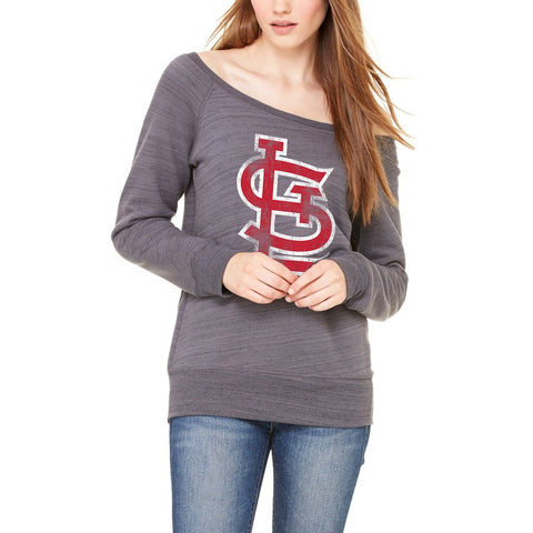 St. Louis Cardinals Let Loose by RNL Women's Game Day Wide Neck Sweatshirt - Dark Gray Marble